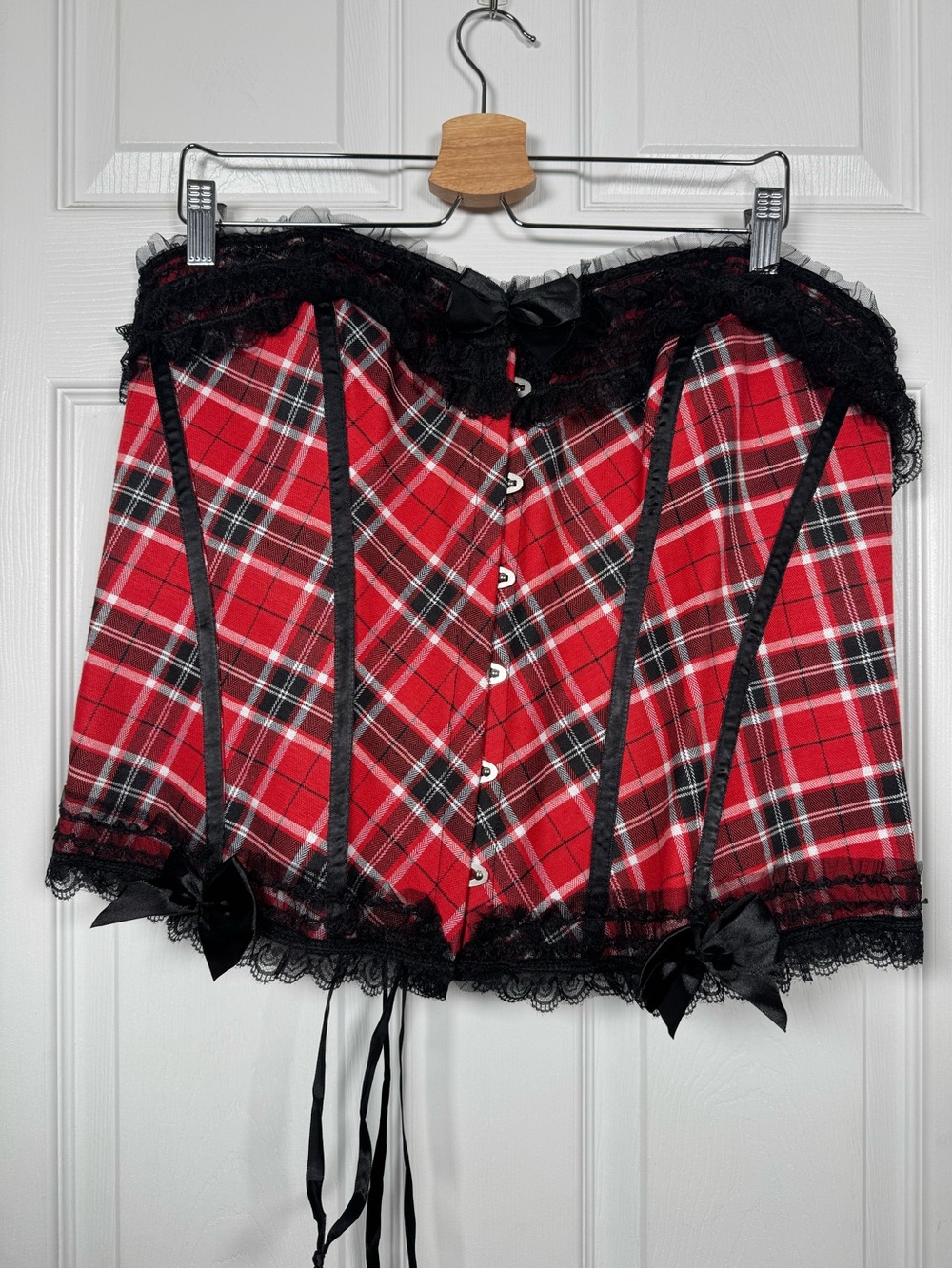 Hips & Curves Red Plaid Lace Corset Bustier Top Plus Size 4X 20